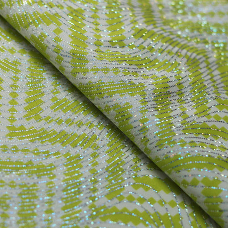 Zig Zag Racer Foil Polyester Spandex Fabric - Sparkly Chevron Foil Print, 58/60" Width (1 Yard)