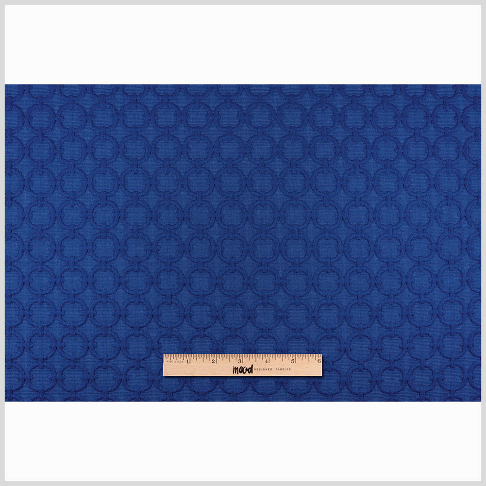 Blue Marine Geometric Embroidered Cotton-Poly Woven