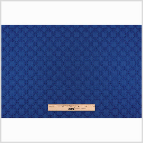 Blue Marine Geometric Embroidered Cotton-Poly Woven