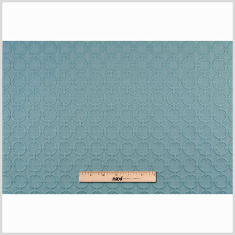Turquoise Geometric Embroidered Cotton-Poly Woven