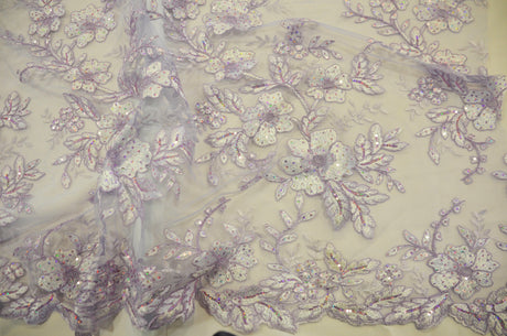 Edith Embroidery Fabric - Two Tone Floral Embroidery, Sheer Tulle, 52" Width, Multiple Colors (1 Yard)