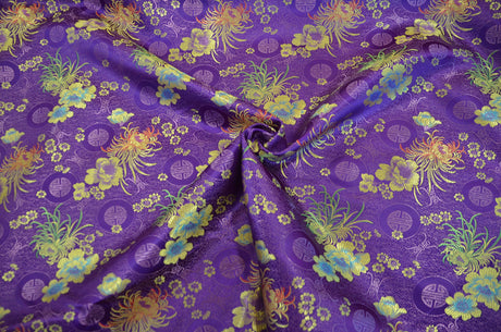 Chinese Flower Brocade Polyester Fabric - Oriental Floral Brocade, 45" Width (1 Yard)