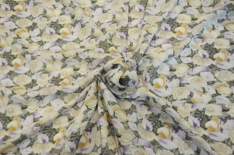 Spring Floral Rayon Challis Fabric - Floral Print, 58/60" Width (By The Continuous Yard)