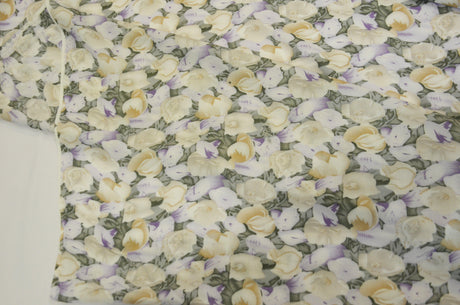 Spring Floral Rayon Challis Fabric - Floral Print, 58/60" Width (By The Continuous Yard)