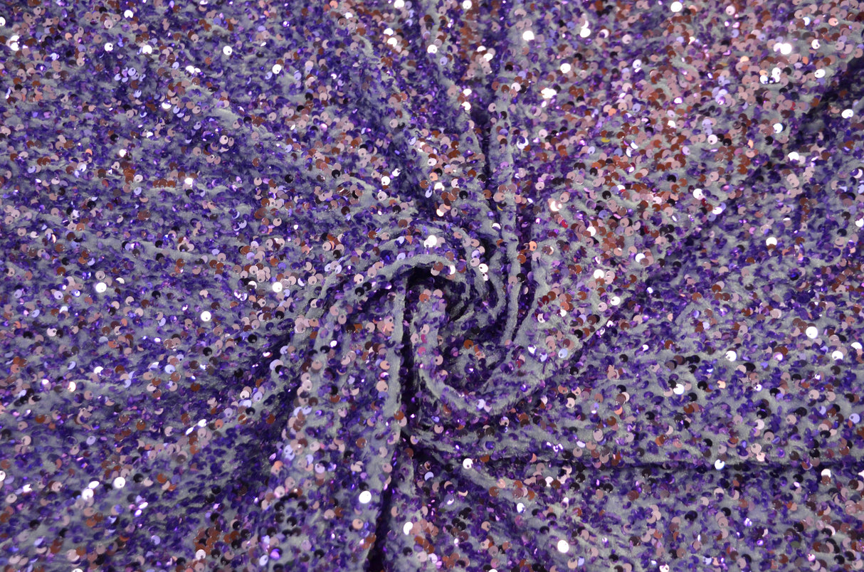 Sequins Stretch Velvet Polyester Spandex Fabric - Sequins On Plush Velvet, Multiple Colors, 60" Width (By The Yard)