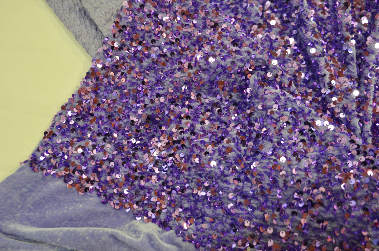 Sequins Stretch Velvet Polyester Spandex Fabric - Sequins On Plush Velvet, Multiple Colors, 60" Width (By The Yard)