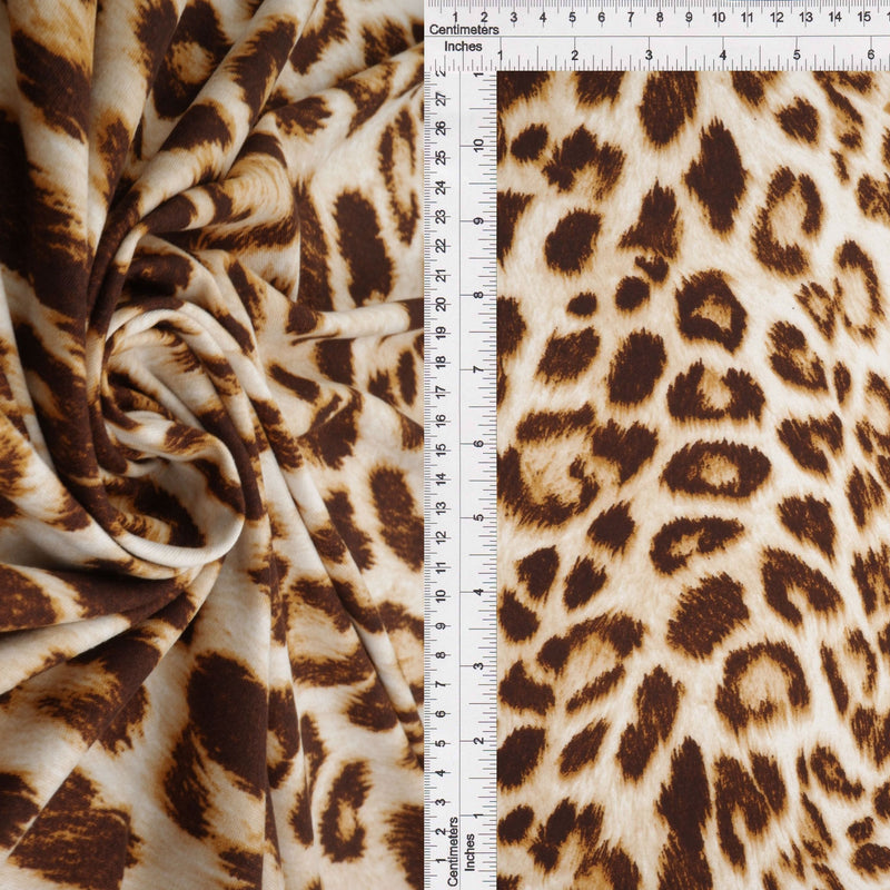 Animal Print Brushed Knit Fabric Taupe
