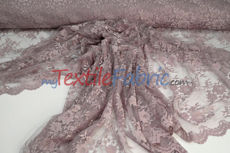Chantilly Lace Polyester Fabric - Floral Embroidery, Sheer Mesh, 52" Width (1 Yard)