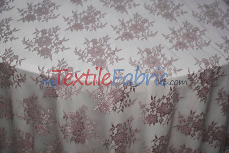 Chantilly Lace Polyester Fabric - Floral Embroidery, Sheer Mesh, 52" Width (1 Yard)