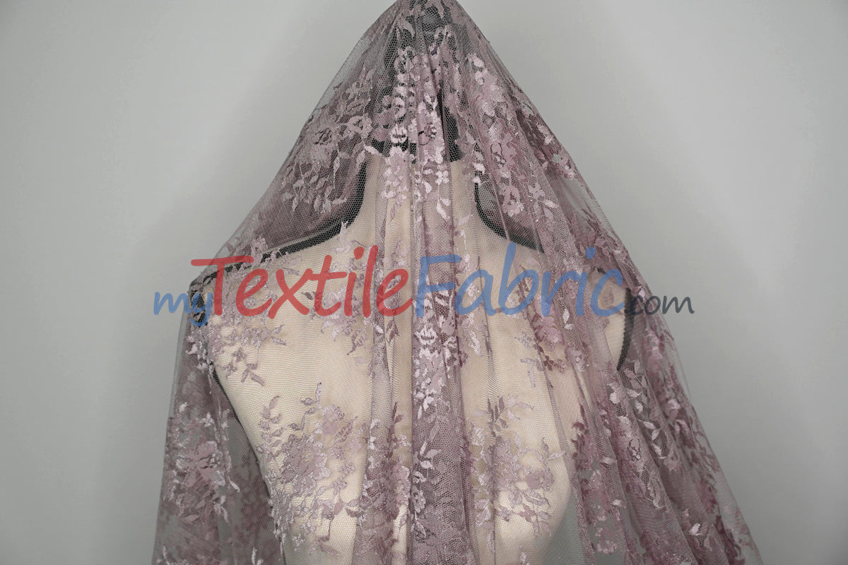 Chantilly Lace Polyester Fabric - Floral Embroidery, Sheer Mesh, 52" Width (1 Yard)