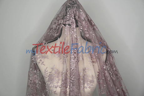 Chantilly Lace Polyester Fabric - Floral Embroidery, Sheer Mesh, 52" Width (1 Yard)