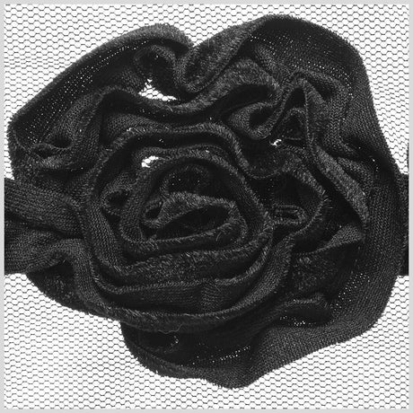 3.5" Black Velvet Floral Lace Trim
