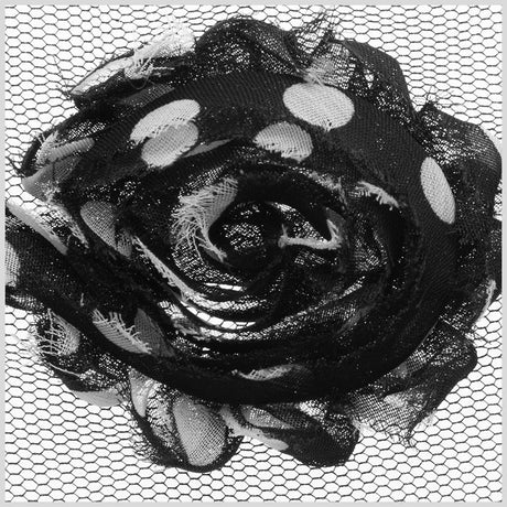 3" Black/White Polka Dotted Floral Lace Trim