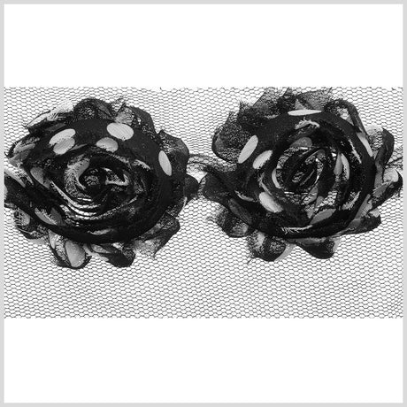 3" Black/White Polka Dotted Floral Lace Trim