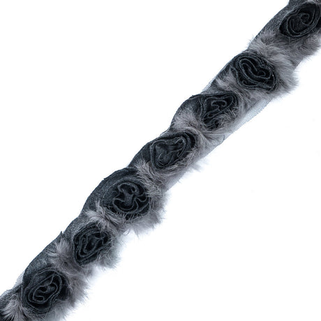 Gray Real Fur Rosette Trim - 2"