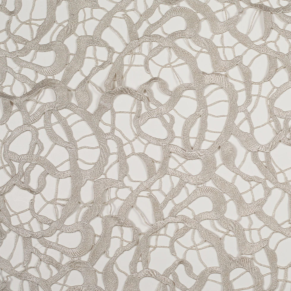 Guipure Lace - Metallic Silver Abstract