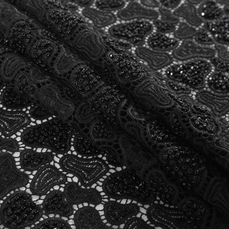 Fancy Beaded Guipure Lace - Black