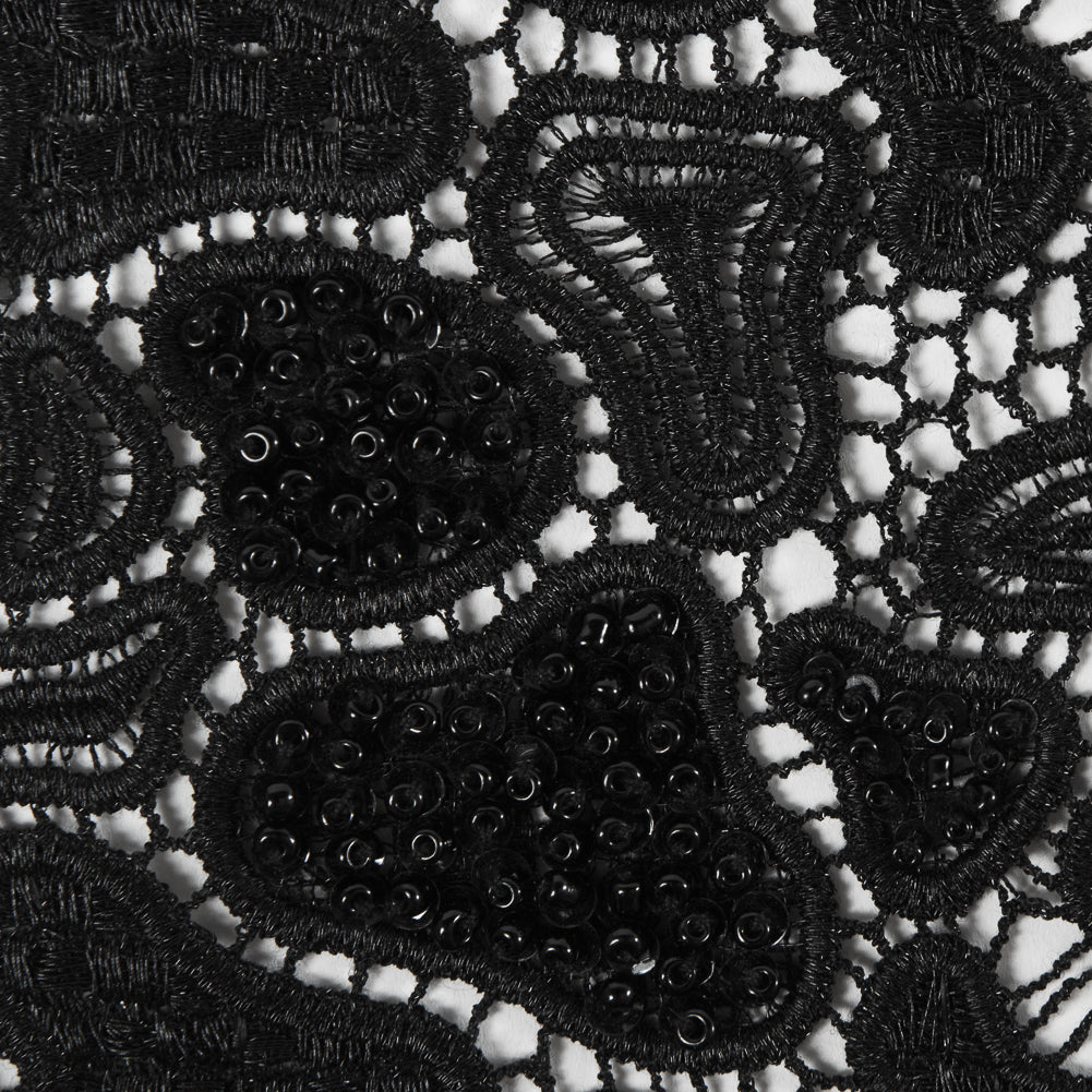 Fancy Beaded Guipure Lace - Black