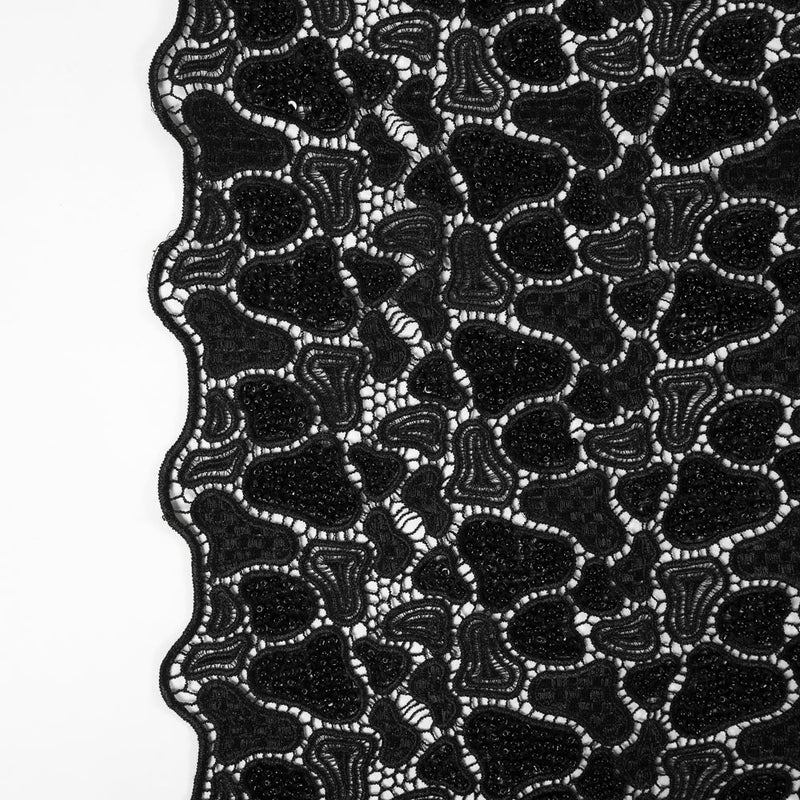 Fancy Beaded Guipure Lace - Black