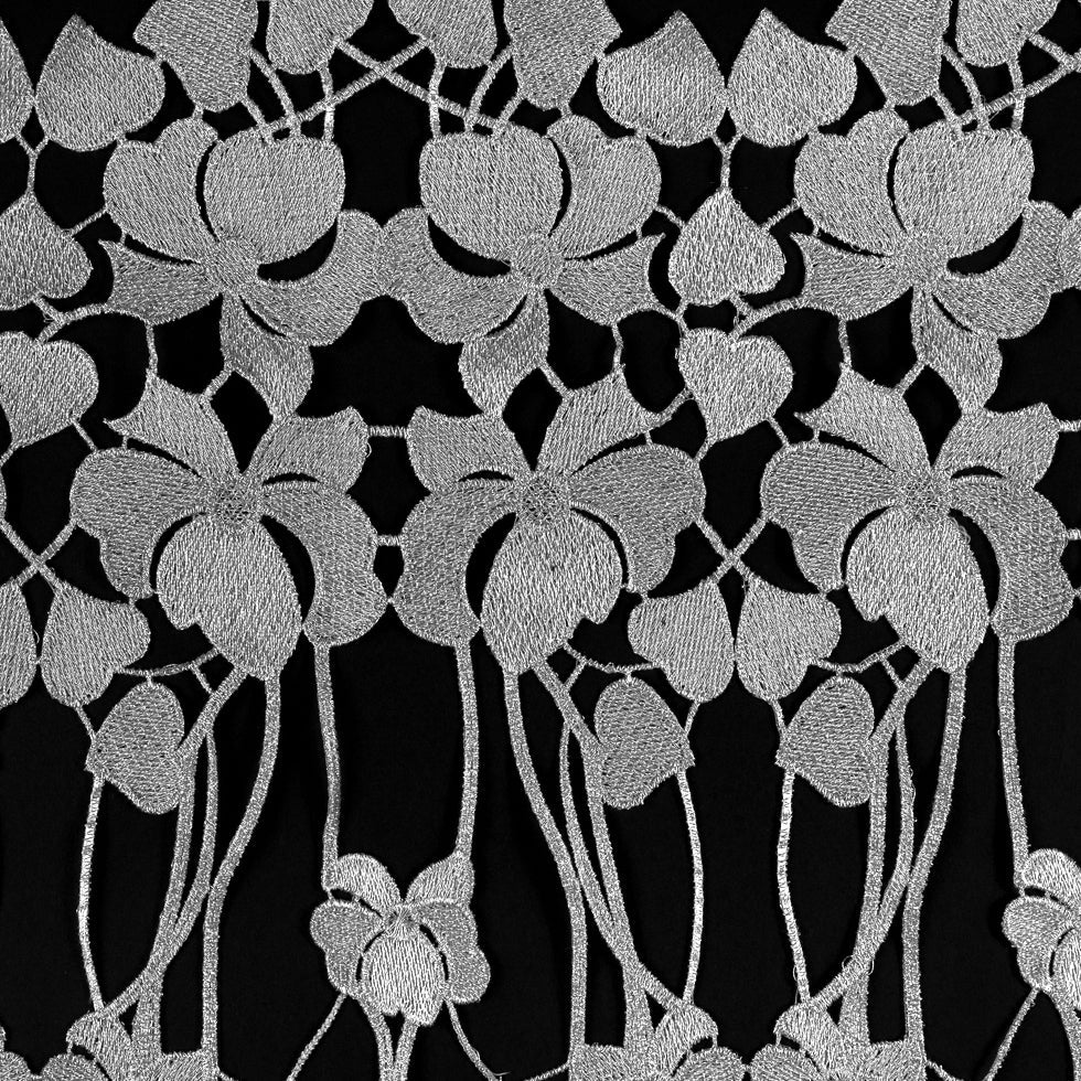 Metallic Silver Floral Lace Trimming - 16"