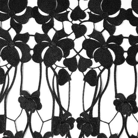 Metallic Black Floral Lace Trim - 16"