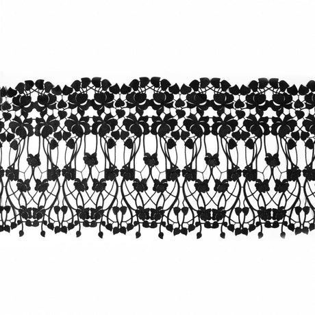 Metallic Black Floral Lace Trim - 16"