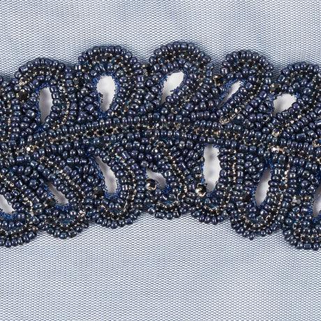 Navy Fancy Beaded Rhinestone Trim - 2"