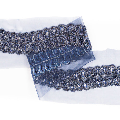 Navy Fancy Beaded Rhinestone Trim - 2"