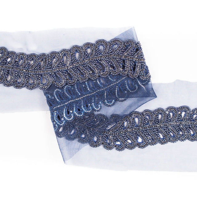 Navy Fancy Beaded Rhinestone Trim - 2"