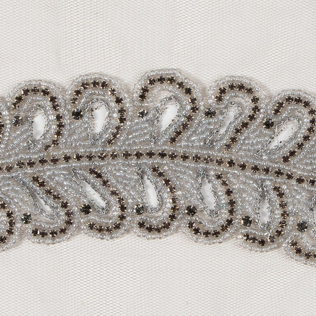 Gray Fancy Beaded Rhinestone Trim - 2"