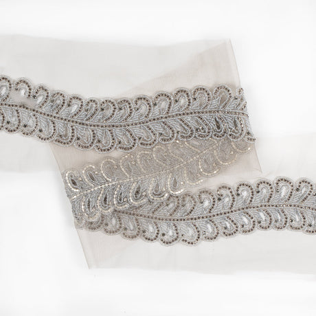 Gray Fancy Beaded Rhinestone Trim - 2"