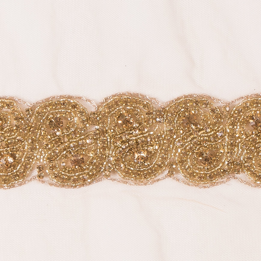 1.5" Gold Rhinestone Beaded Trim