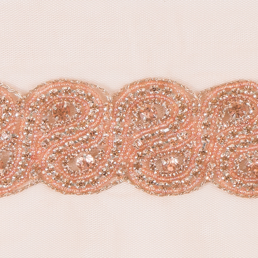 1.5" Peach Rhinestone Beaded Trim