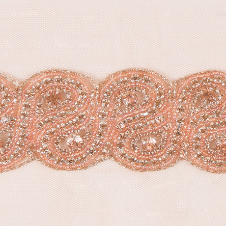 1.5" Peach Rhinestone Beaded Trim