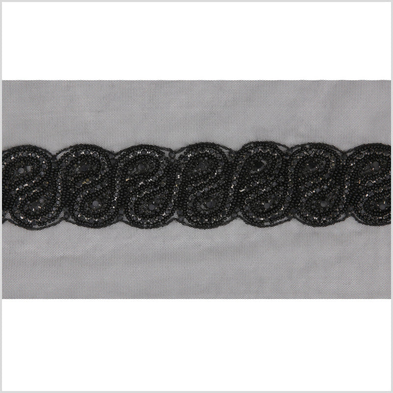 1.5" Black Rhinestone Beaded Trim