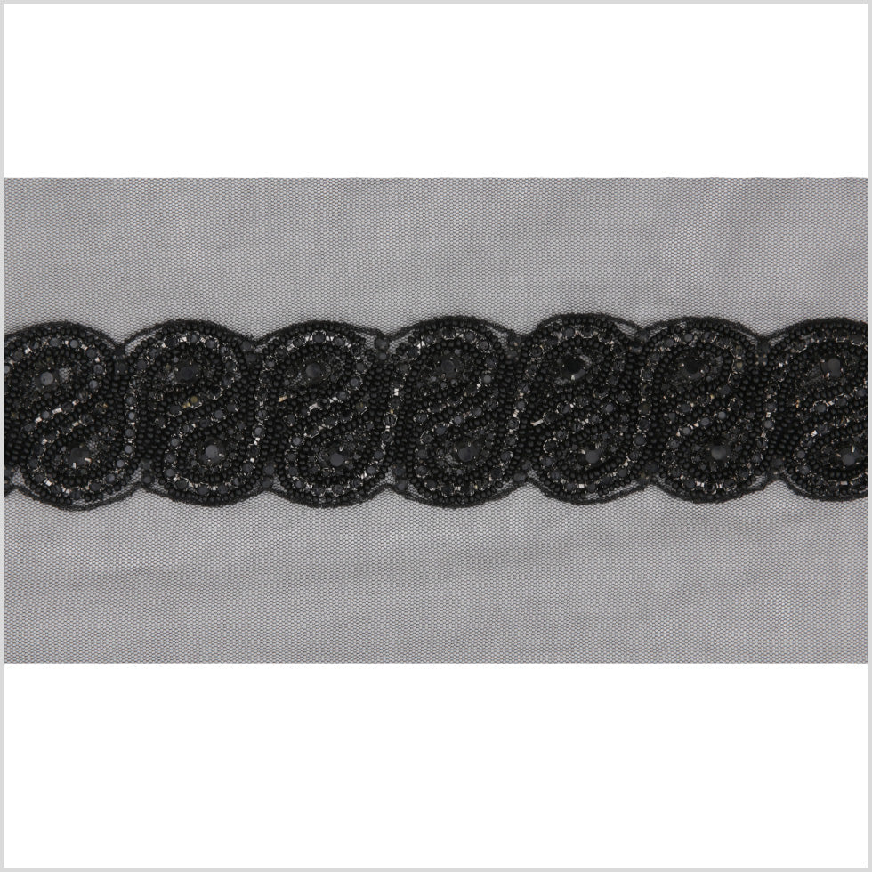 1.5" Black Rhinestone Beaded Trim