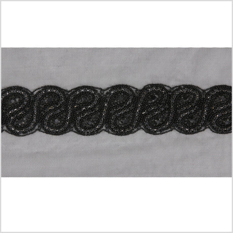 1.5" Black Rhinestone Beaded Trim
