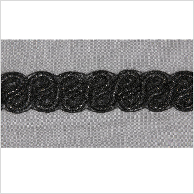 1.5" Black Rhinestone Beaded Trim