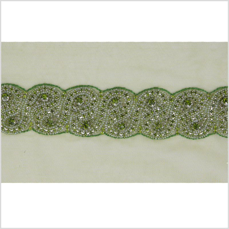 1.5" Olive Green Rhinestone Beaded Trim