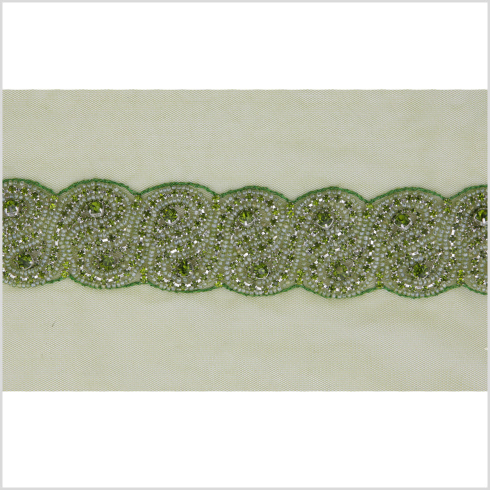 1.5" Olive Green Rhinestone Beaded Trim