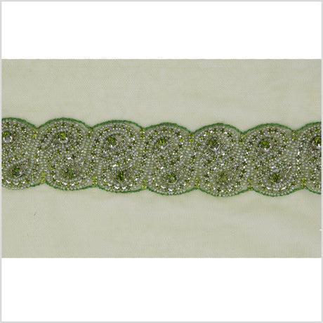 1.5" Olive Green Rhinestone Beaded Trim