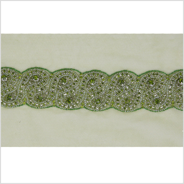 1.5" Olive Green Rhinestone Beaded Trim