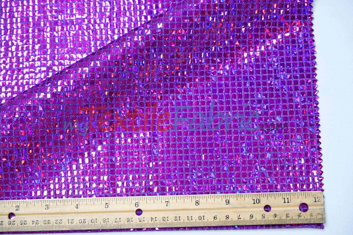 Holographic Mini Square Sequins Mesh Fabric - Holographic Mini Square Sequins, 45" Width (By The Yard)