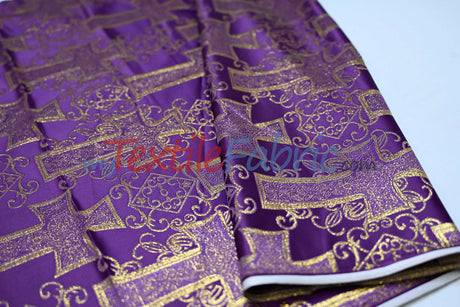 Religious Cross Brocade 100 Percent Polyester Fabric - Elegant Cross Motif, 60" Width (1 Yard)