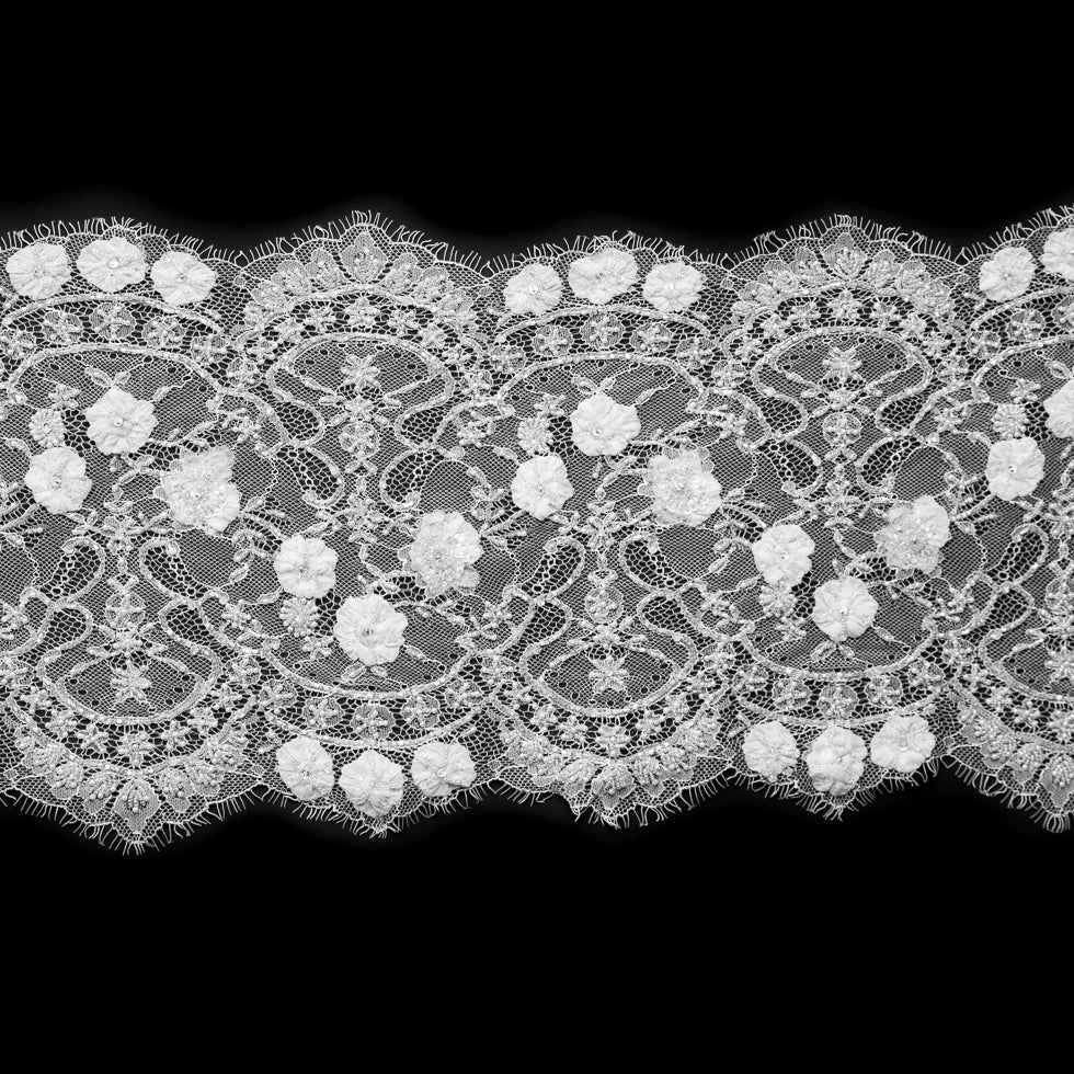 White Fancy Beaded Lace Trimming - 10"