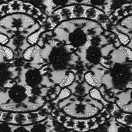 Black Beaded Lace with Eyelash Edge - 10"