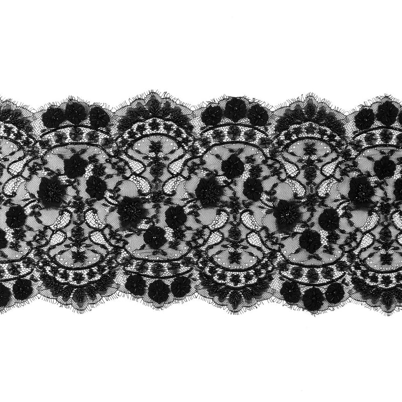 Black Beaded Lace with Eyelash Edge - 10"