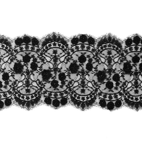 Black Beaded Lace with Eyelash Edge - 10"