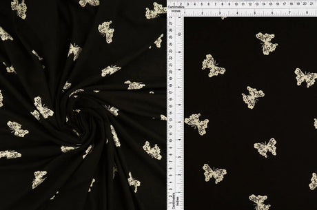 1 Yard Black Butterfly Print Brushed DTY Knit Fabric 58/60" Wide