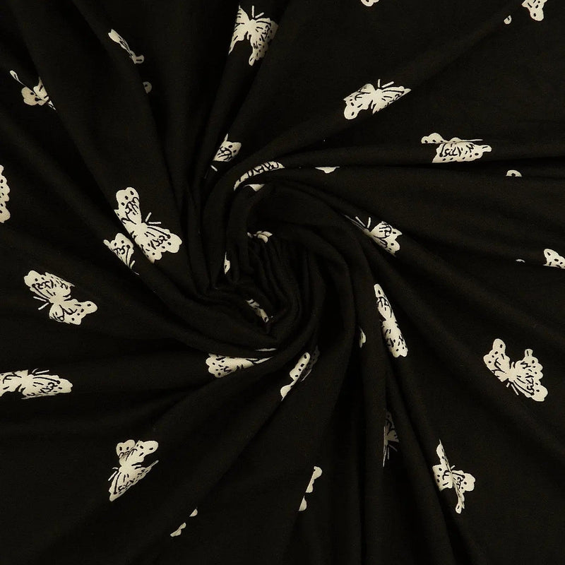 1 Yard Brushed Butterfly Print DTY Knit Fabric, Soft Stretch Polyester Spandex 58/60” Wide